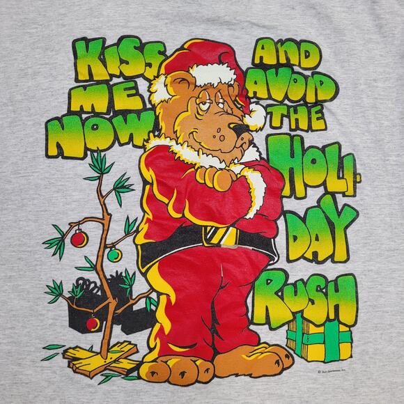 Vintage Funny Christmas Shirt XL 24x27 Boxy Cropped Gray - Picture 12 of 13